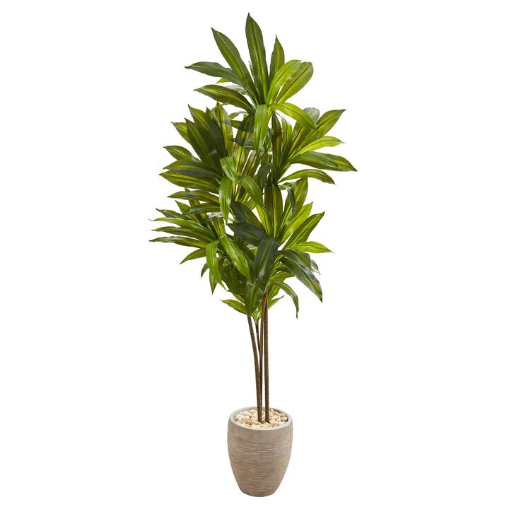 HomPlanti 68" Dracaena Artificial Plant in Sand Colored Planter (Real Touch)