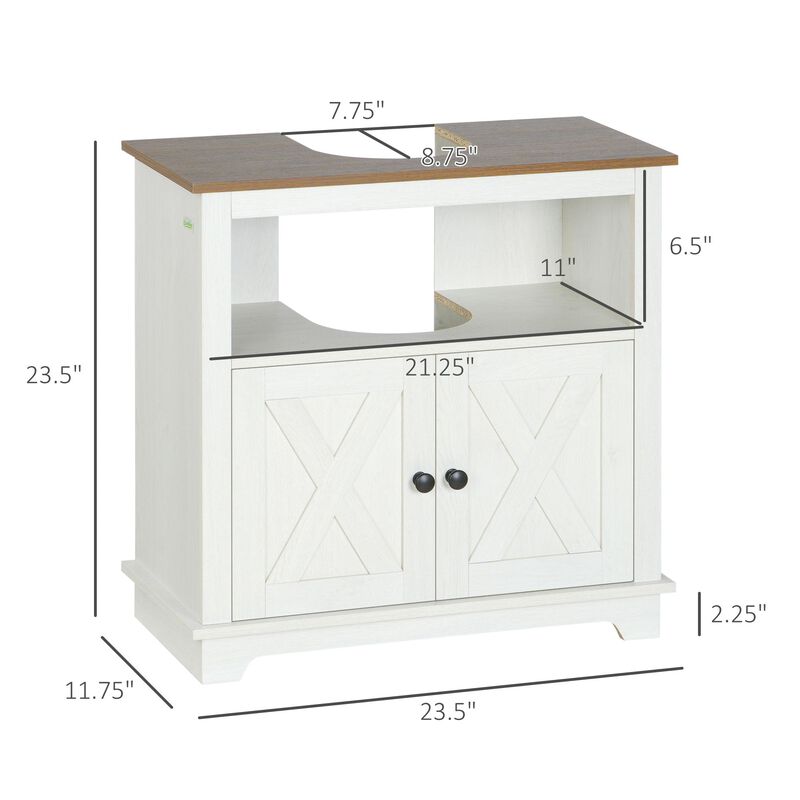 Bathroom Vanities Under Sink Storage Cabinet Cupboard with 2 Doors and Shelves, 23.5" x 11.75" x 23.5", White