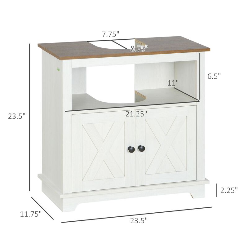 White Bathroom Storage: Pedestal Vanity Cabinet with 2 Doors & Shelves