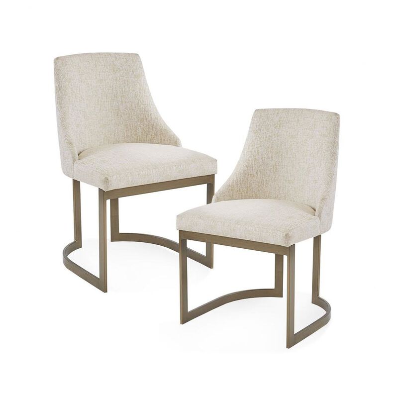 Starlight Canyon Home Set of 2 Beige Dining Chairs with Metal Frame and Upholstered Seat
