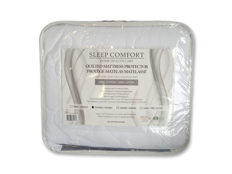 Cotton House - 100% Cotton Quilted Mattress Protector, Waterproof and Hypoallergenic