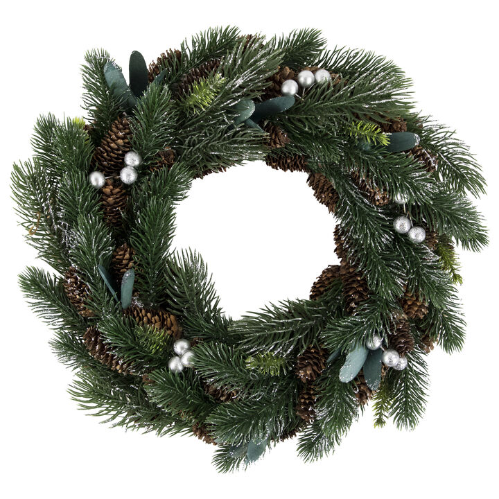 Green Pine  Pinecone with Berries Artificial Christmas Wreath  14"  Unlit