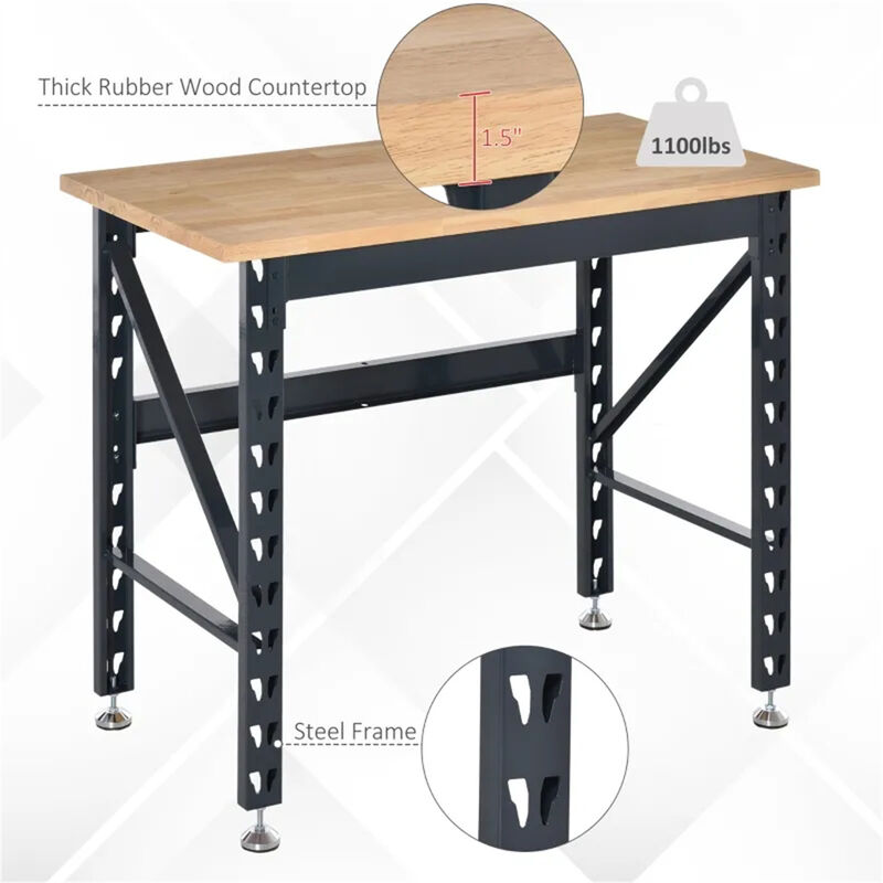 Garage Workbench with Adjustable Footpads & Sturdy Tabletop for Tools & DIY Projects