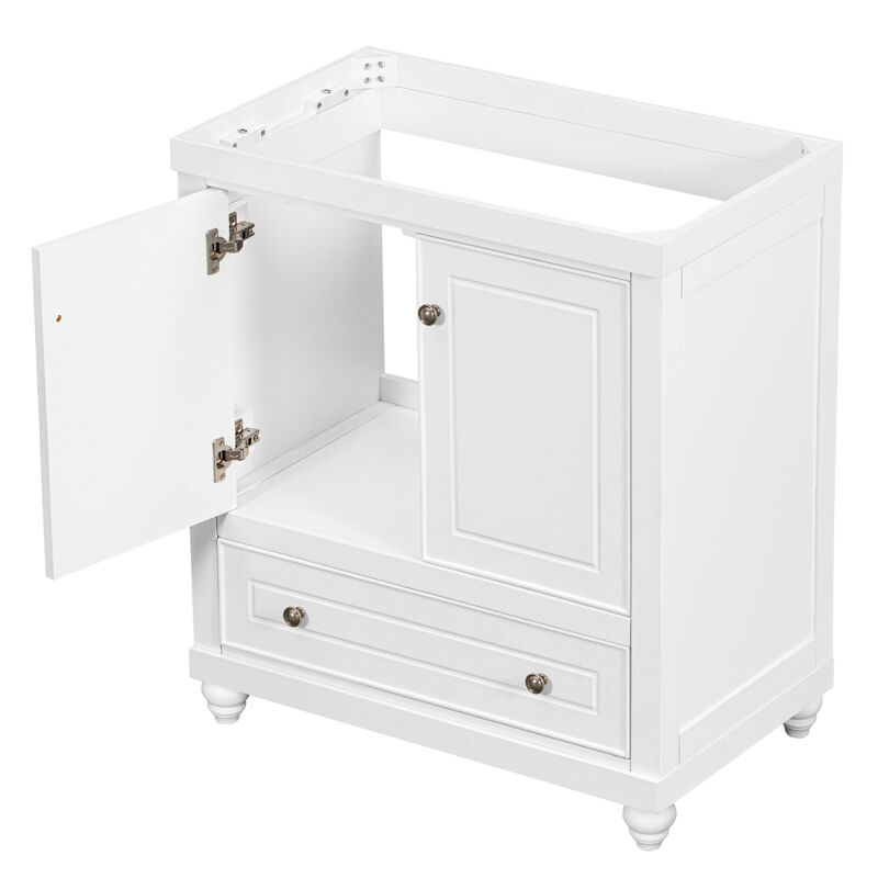 30" Bathroom Vanity without Sink, Base Only, Cabinet with Doors and Drawer, Solid Frame and MDF Board, White