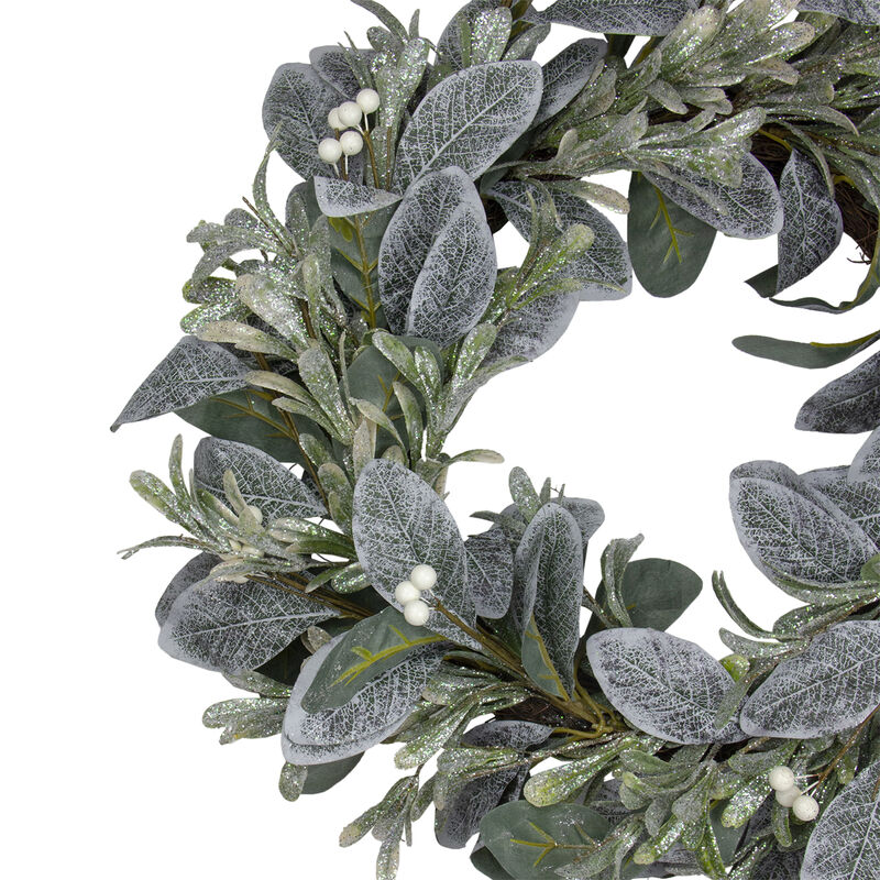 Iced Leaves and Winter Berries Artificial Christmas Wreath - 24 inch  Unlit image number 2