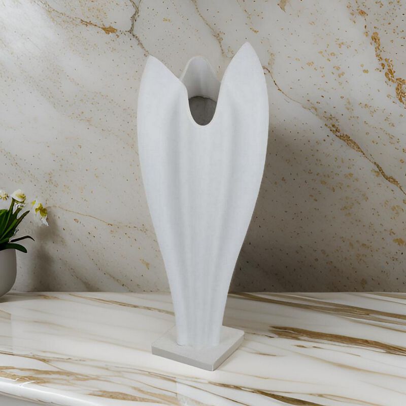 24 Inch Accent Vase, Tulip Design, Square Base, Modern White Resin Finish - Benzara