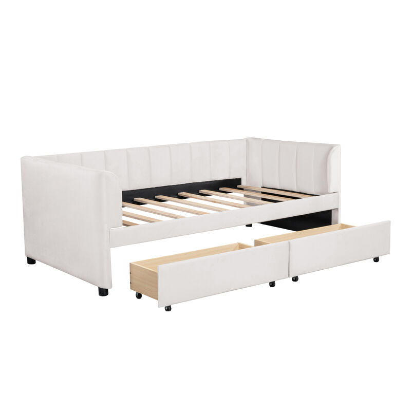 Merax Velvet Daybed with Backrest and 2 Drawers