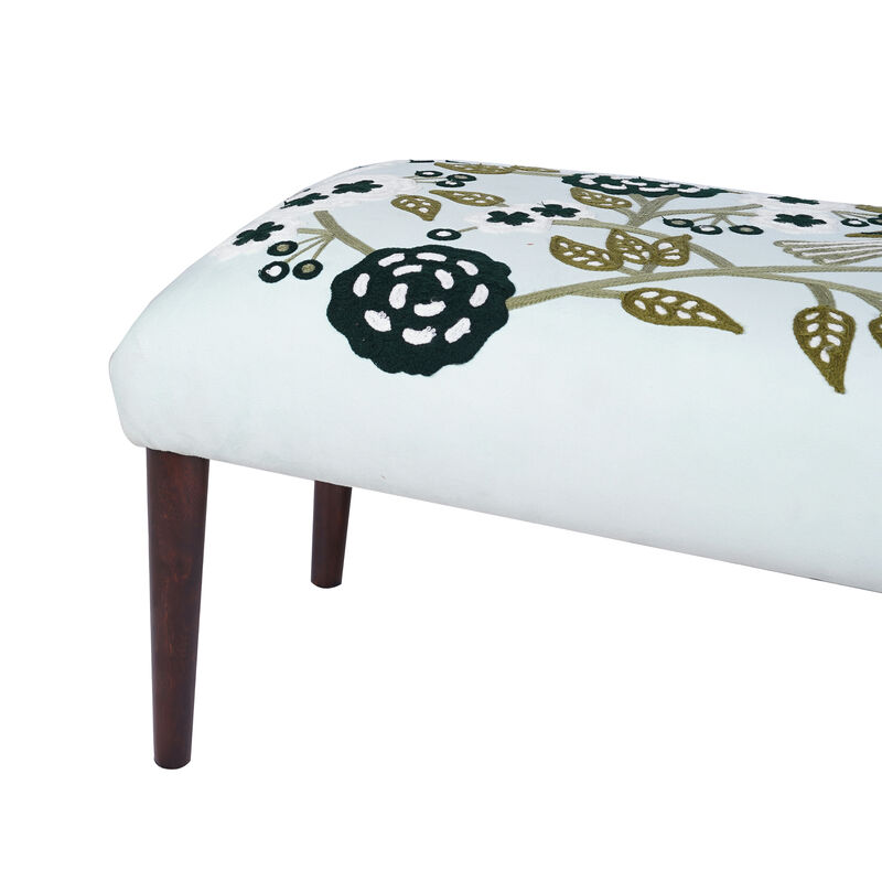 Dahlia Floral Embroidered Velvet Accent Bench image number 3