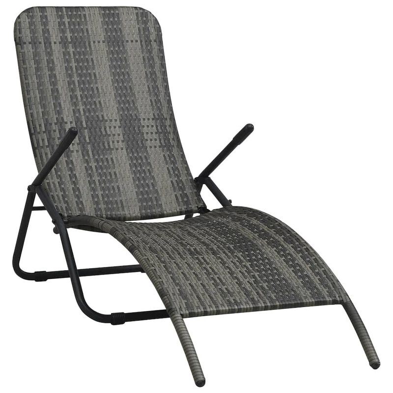 Sun Lounger Grey Made of PE rattan and powder-coated steel