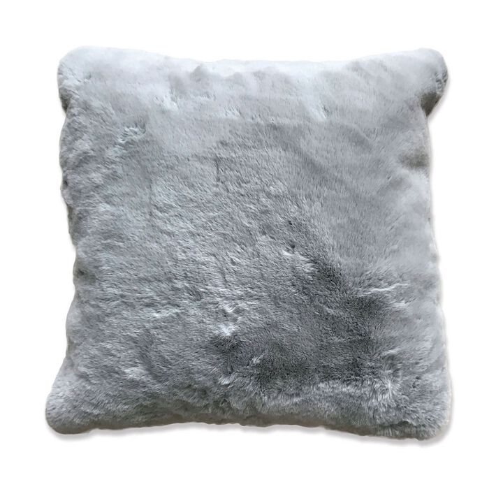 20 X 20 Inch Fabric Accent Pillow with Fur Like Texture, Light Gray-Benzara