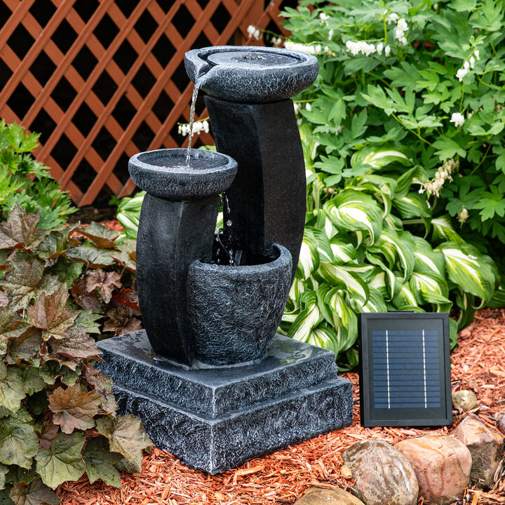 Sunnydaze Modern Cascading Bowls Solar Water Fountain with Battery - 28 in