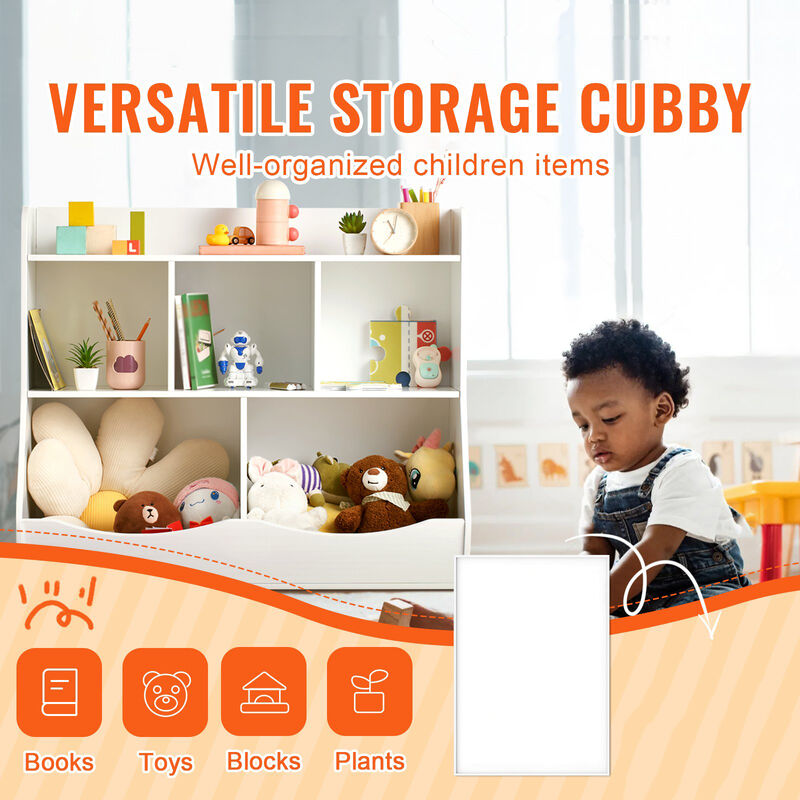 Wood Kid Storage Cubby with 5 Compartments Bookshelf Toy Organizer for Kids Room