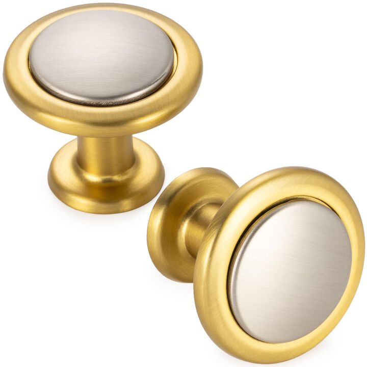 KOOFIZO Nickel and Gold Cabinet Knobs, 10-Pack Round Cabinet Pulls Kitchen Handles (Dia.1-1/5 Inch), 2 Color Hardware for Kitche