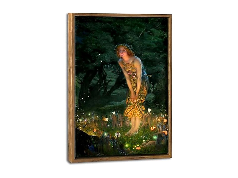 Wieco Art Framed Canvas Wall Fairy Tale Midsummer Eve Girl Elves Edward Robert