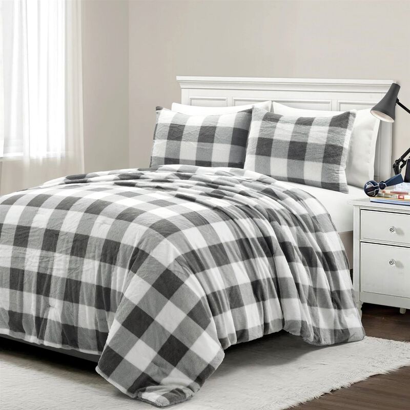 Plaid Faux Fur Comforter Set Soft and Warm Bedding for Cozy Bedroom Style