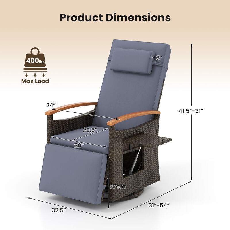 Outdoor Rattan Swivel Recliner Chair Set of 2 with Adjustable Backrest and Footrest image number 2