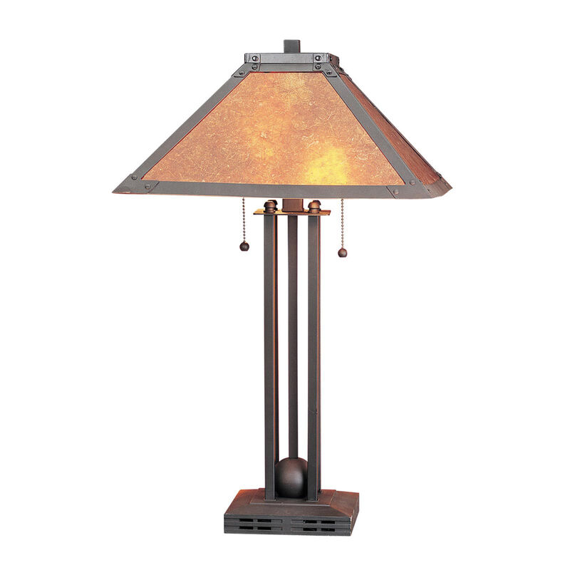 HomeRoots 25" Gray Metal Two Light Cylinder Table Lamp With Amber Square Shade image number 0