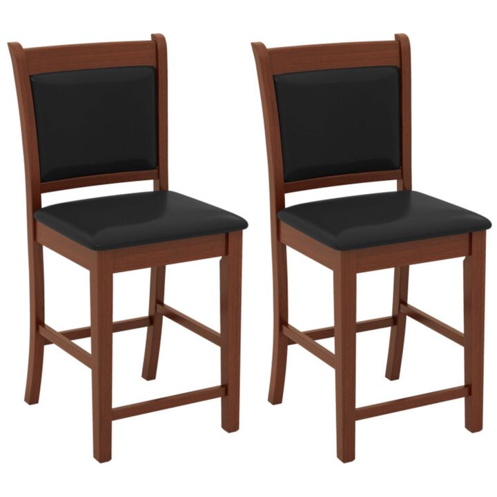 Hivvago Upholstered Counter Stool Set of 2 with Solid Rubber Wood Frame-Brown