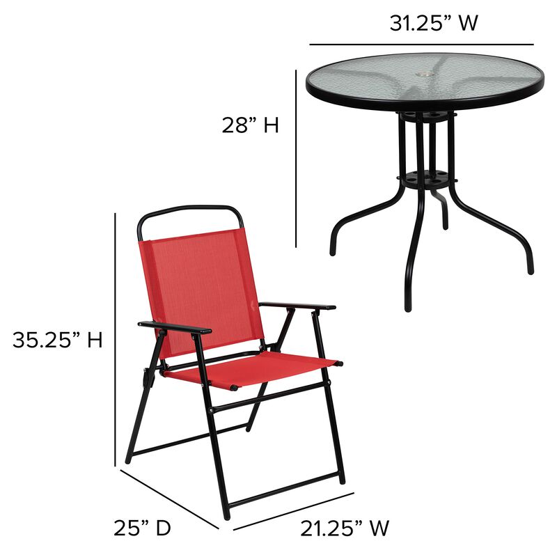 Flash Furniture Nantucket 6 Piece Red Patio Garden Set with Table, Umbrella and 4 Folding Chairs