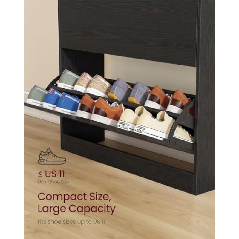 Shoe Storage Cabinet Flip Drawer Adjustable Shelves Black Vasagle image number 3