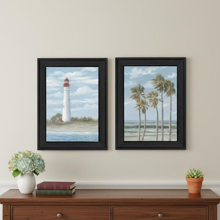 HomeRoots Set Of Two Cape May Lighthouse And Palm Trees Black Framed Wall Art