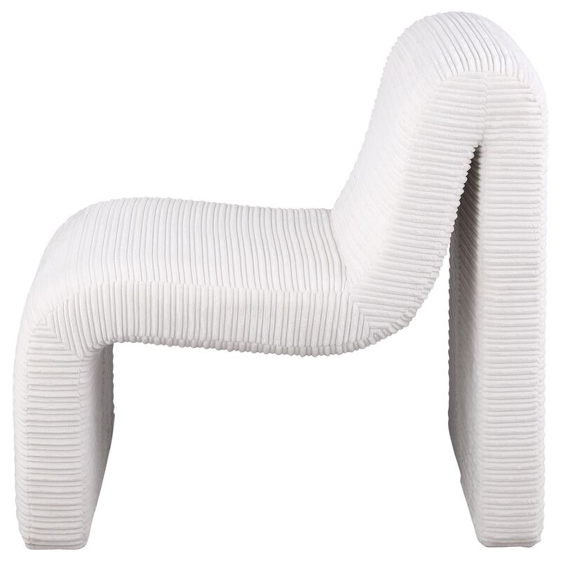 Adira Accent Chair, Modern Curved Armless Body, Ribbed Ivory Fabric