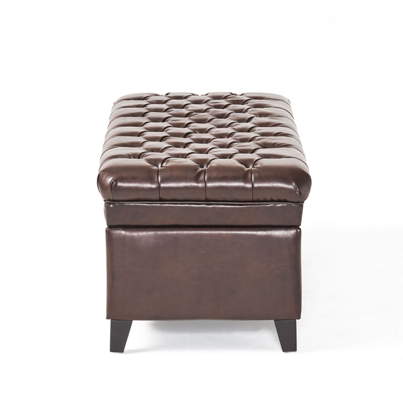 Christopher Knight Home Macaria Contemporary Faux Leather Upholstered Tufted Storage Ottoman image number 4