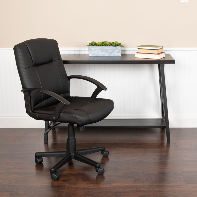 Coffman Flash Fundamentals Mid-Back Black LeatherSoft-Padded Task Office Chair with Arms image number 1