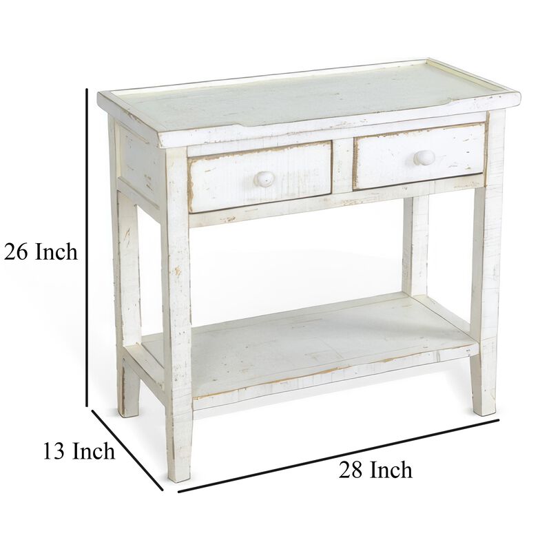 Rena Side End Table, 2 Drawers 1 Shelf, 28 Inch Rustic White Mahogany image number 4