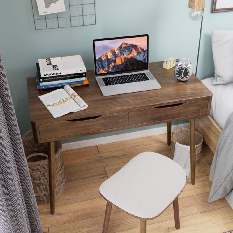 Mid-Century Computer Desk and Workstation with 2 Drawers image number 2