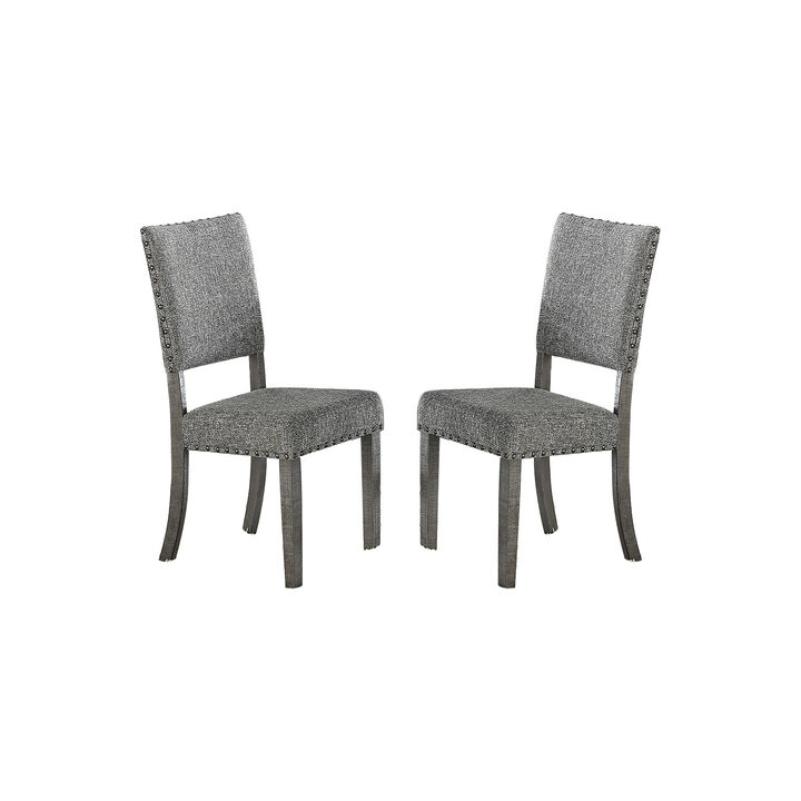 Set of 2 Upholstered Fabric Dining Chairs, Grey
