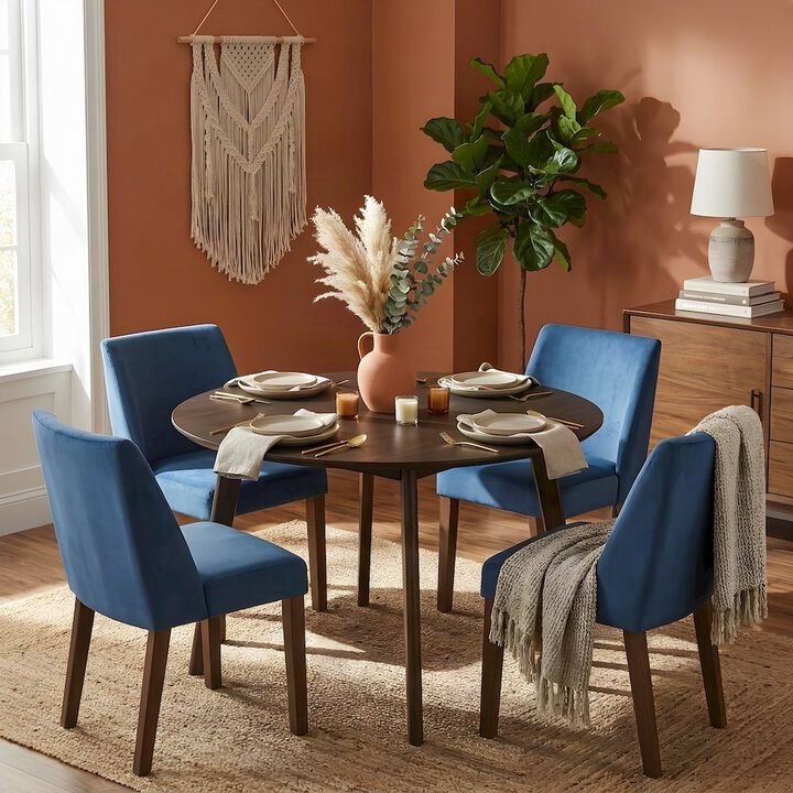 Elegant Round Dining Room Table and Chairs Set for 4 &ndash; Blue/Brown