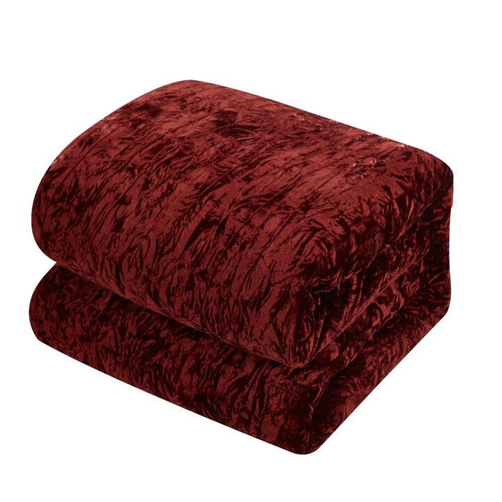Chic Home Alianna Comforter Set Crinkle Crushed Velvet Bedding - Decorative Pillow Shams Included - 5-Piece - King 104x92", Burgundy