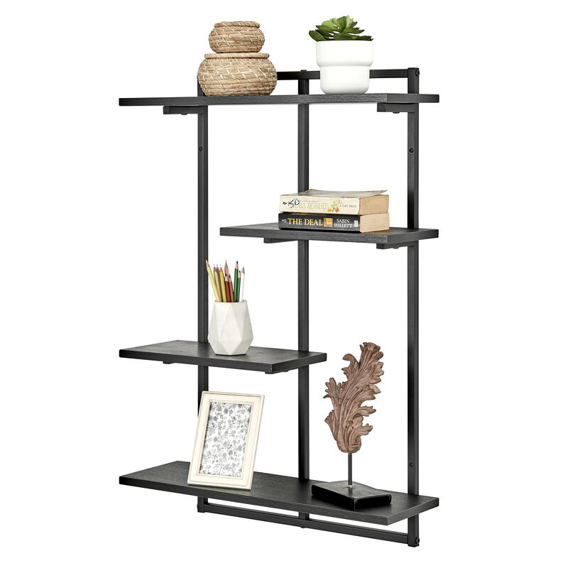 Rhodes 4 Tier Modern Floating Windowsill Wall Shelf Unit with Metal Frame