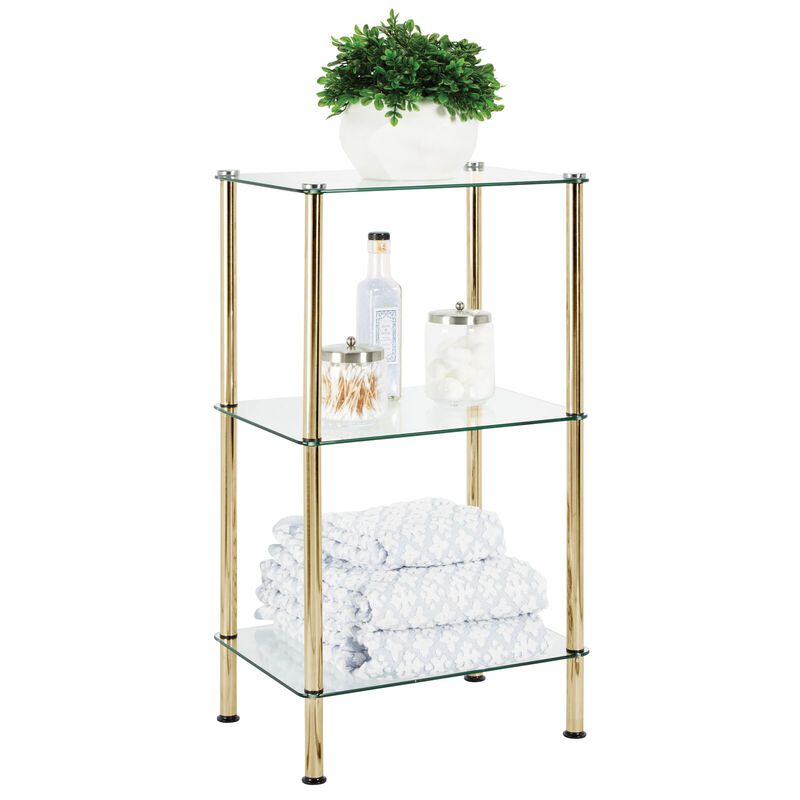 mDesign Metal/Glass 3-Tier Storage Tower w/ Open Glass Shelves, Soft Brass/Clear image number 2