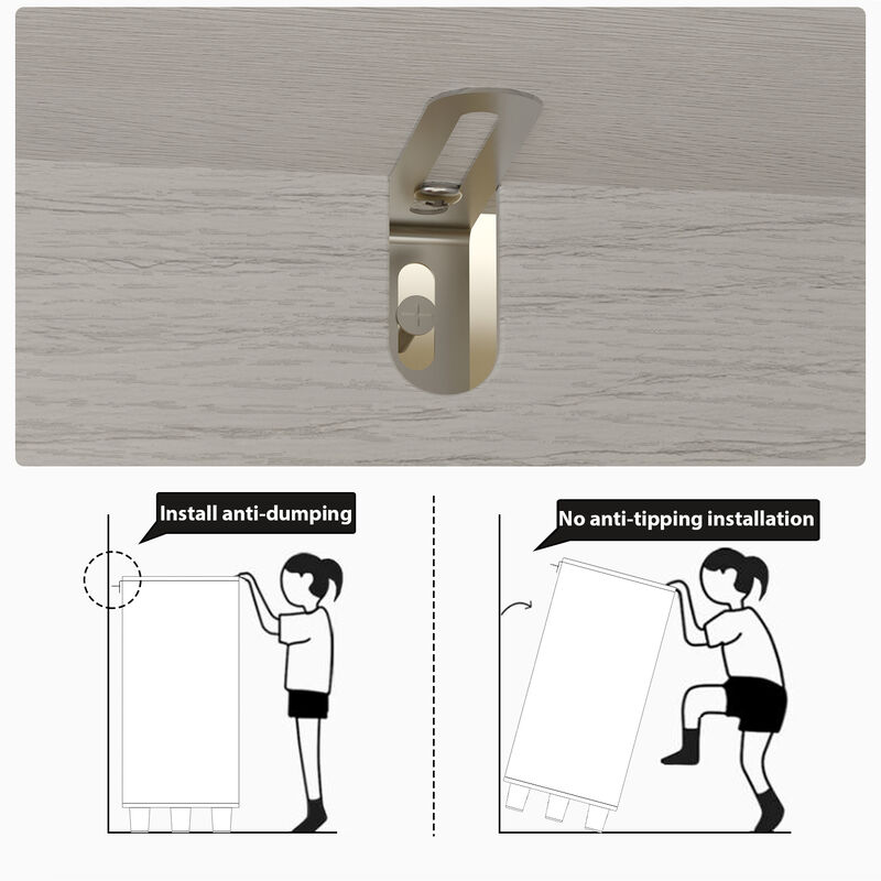 FUFU&GAGA Classic White Woodgrain Large Beveled Edge Storage Cabinet with 4 Glass Doors & 2 Shelves, Black Metal Handles, Solid Wood Legs (60.4" W x 34.3" D x 15.7" H)