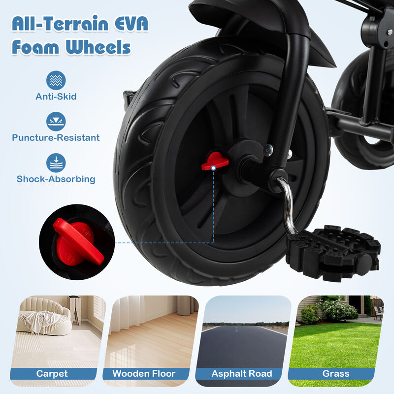 7-in-1 Baby Stroller Tricycle with Adjustable Canopy and Foldable Footrests image number 6