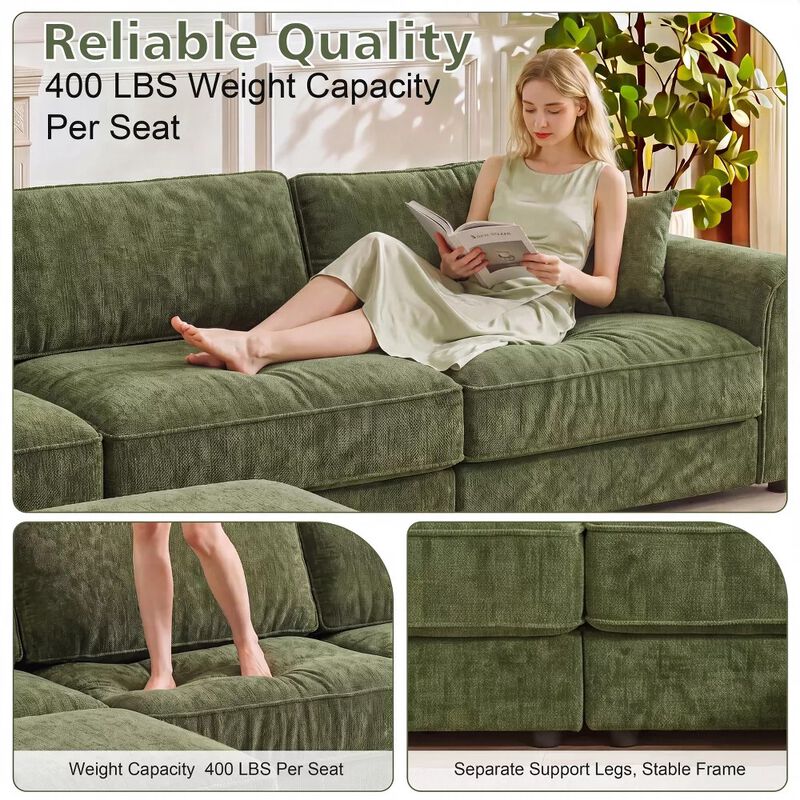 Vipbear 118" Modular L-Shaped Cloud Couch with Movable Ottoman, Chenille Sectional Sofa Living Room image number 3