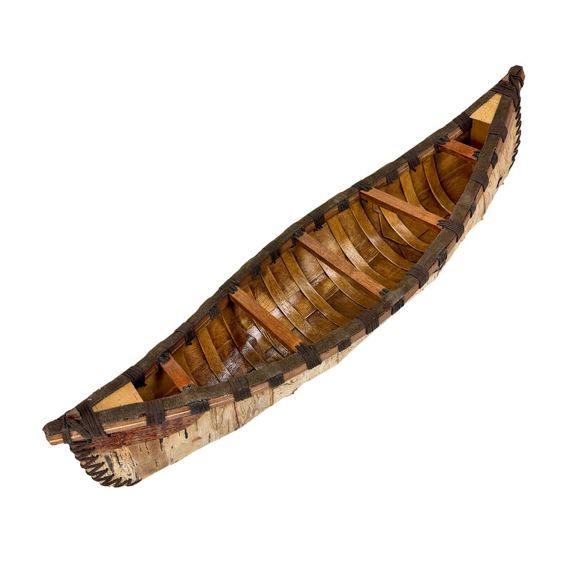Rustic Birch Bark Wooden Canoe Statue 23.5in Freestanding Cabin Decor image number 4