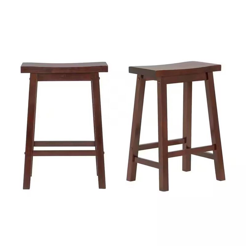 Hivvago Set of 2 Farmhouse Counter Height Saddle Bar Stools in Brown Walnut Wood Finish