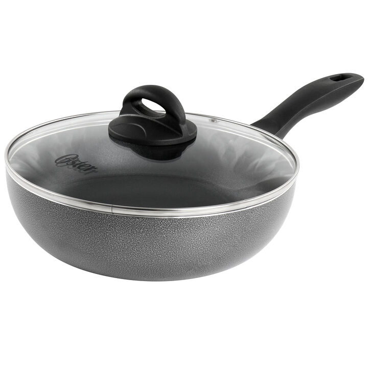 Oster Clairborne 9.5 Inch Non Stick Aluminum Wok with Lid in Granite Grey