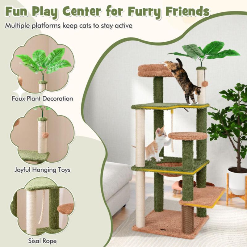Hivvago Multilevel Cat Tree with Scratching Posts and Rope Plush Perch Toy Bed