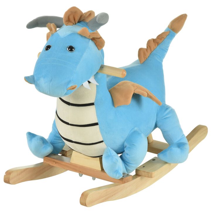 Kids Plush Ride-On Rocking Horse Toy Dinosaur Ride Rocking Chair with Realistic Sounds for Child 18-36 Months - Blue