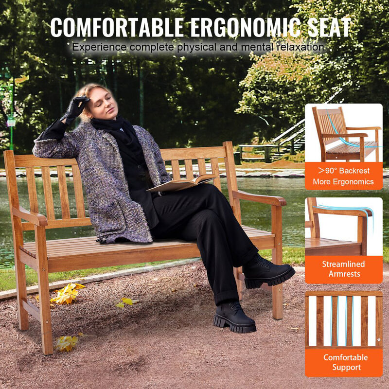Outdoor Wooden Garden Bench, Patio Bench with Backrest & Armrests image number 5