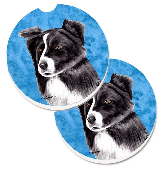 Caroline's Treasures Blue Border Collie Set of 2 Cup Holder Car Coasters SC9138BUCARC, 2.56, Multicolor