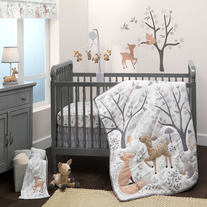 Bedtime Originals Deer Park White/Gray Woodland Animals Baby Fitted Crib Sheet