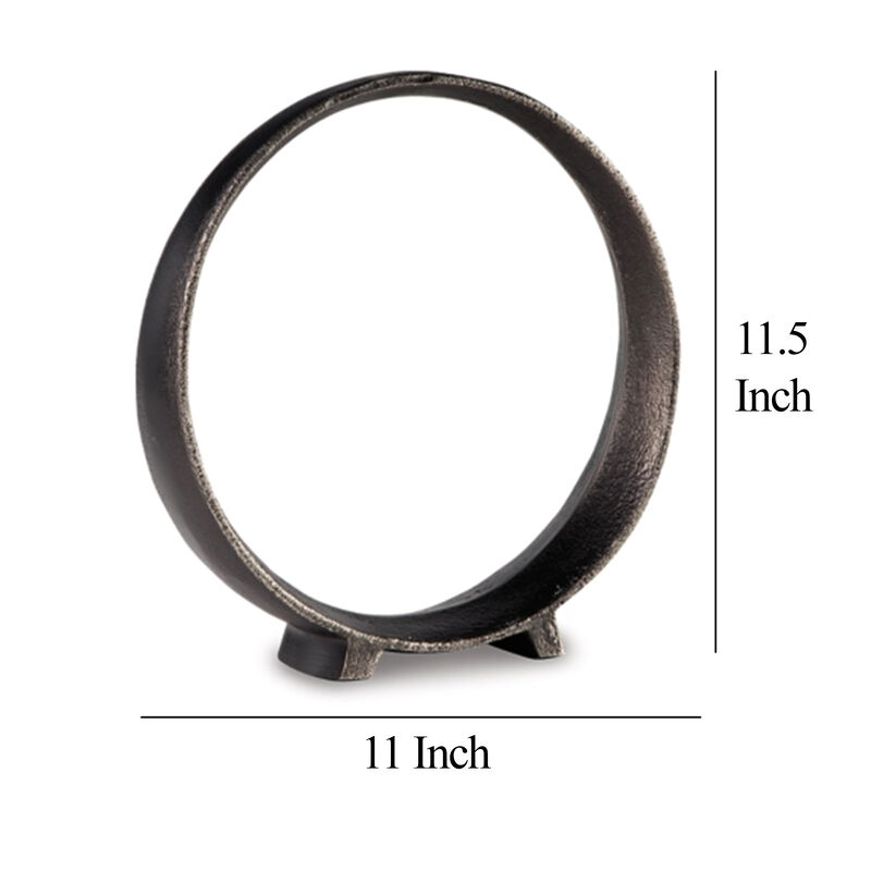 Dalie Sculpture, Round Metal Accent Tabletop Size, 12 Inch, Black - Benzara