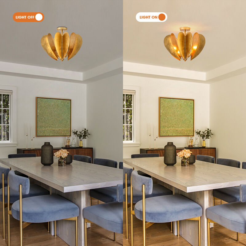 19" Vintage Antique Gold Heart Semi Flush Mount Ceiling Light image number 5