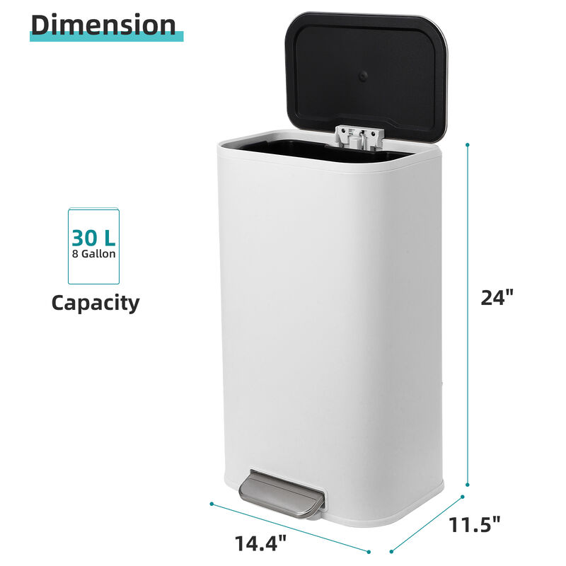 Modern Stainless Steel Trash Can, Soft Close Lid, Step Pedal, Removable Inner Bucket, Rectangular Durable Design image number 5