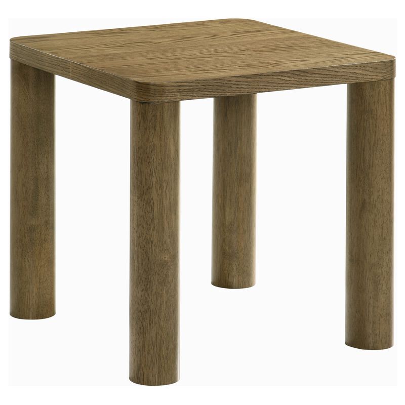 Givy Square Accent Side End Table, Pillar-Style Legs, Brown Oak 22 Inch image number 0